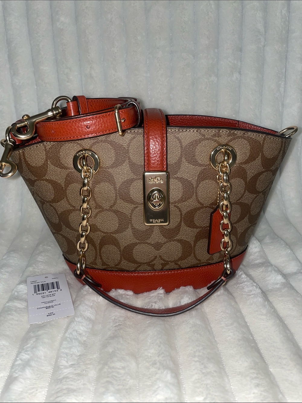 Coach Brown Signature Coated Canvas Lane Bucket Bag